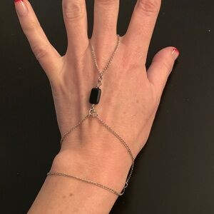 Elegant Silver and Black Hand Chain Bracelet
